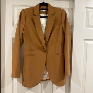 Calvin Klein Tan Blazer with Notched Lapels and Structured Shoulders